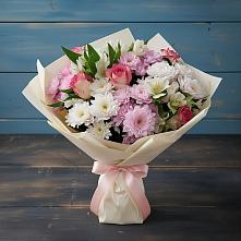 Букет цветов из:  Хризантемы, Альстромерии и Розы #REPLACE_PRED# Тбилисской