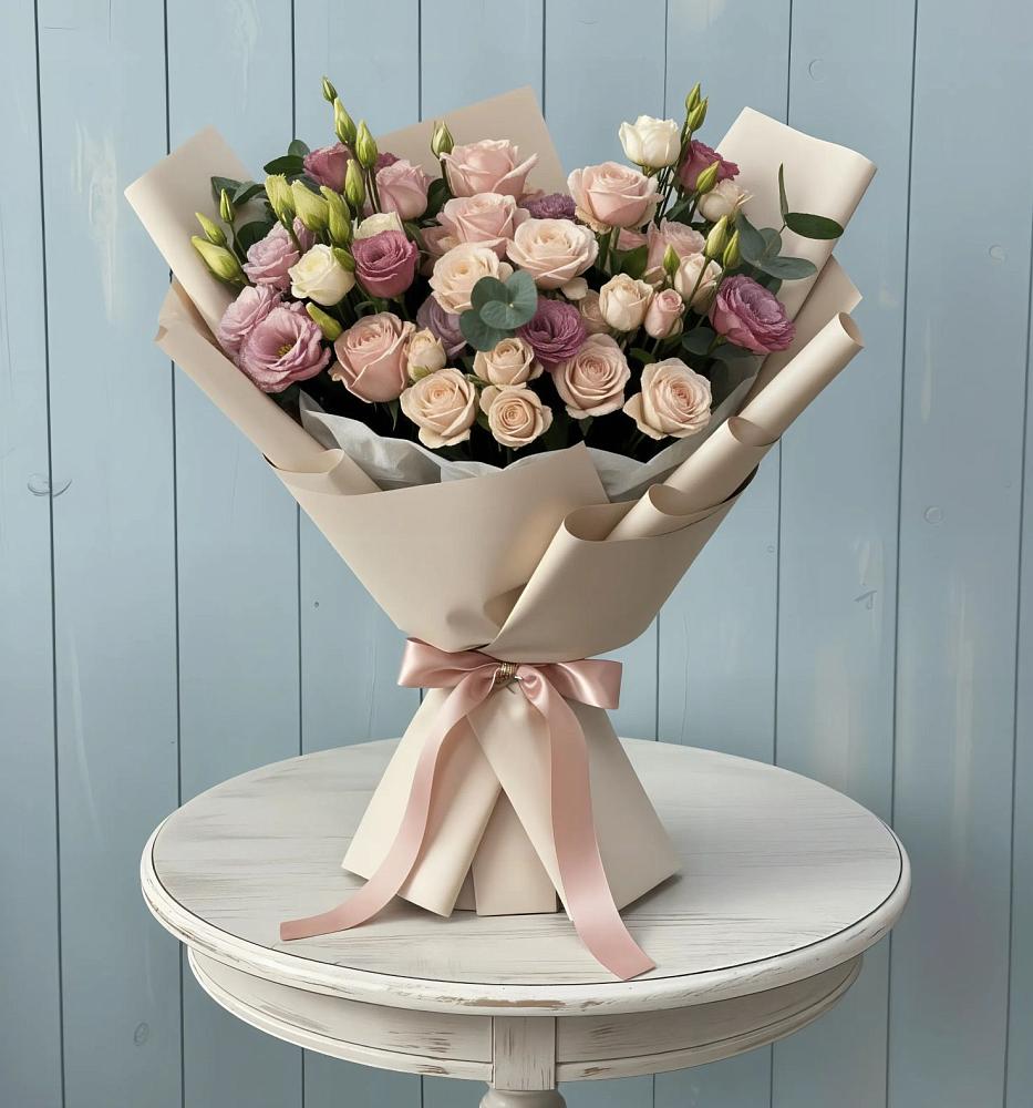 Букет цветов из: Розы и Лизиантусы в Тбилисской